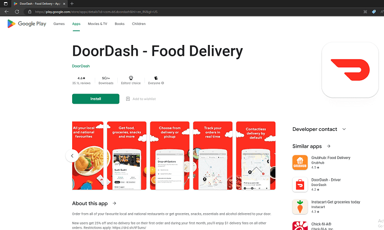 Register through DoorDash App